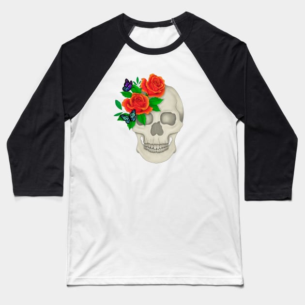 Skull and Roses Baseball T-Shirt by ShutterStudios